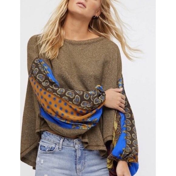 Free People Tops - FREE PEOPLE Oversized Boxy Blossom Hippie Boho 90s Thermal Olive Combo S